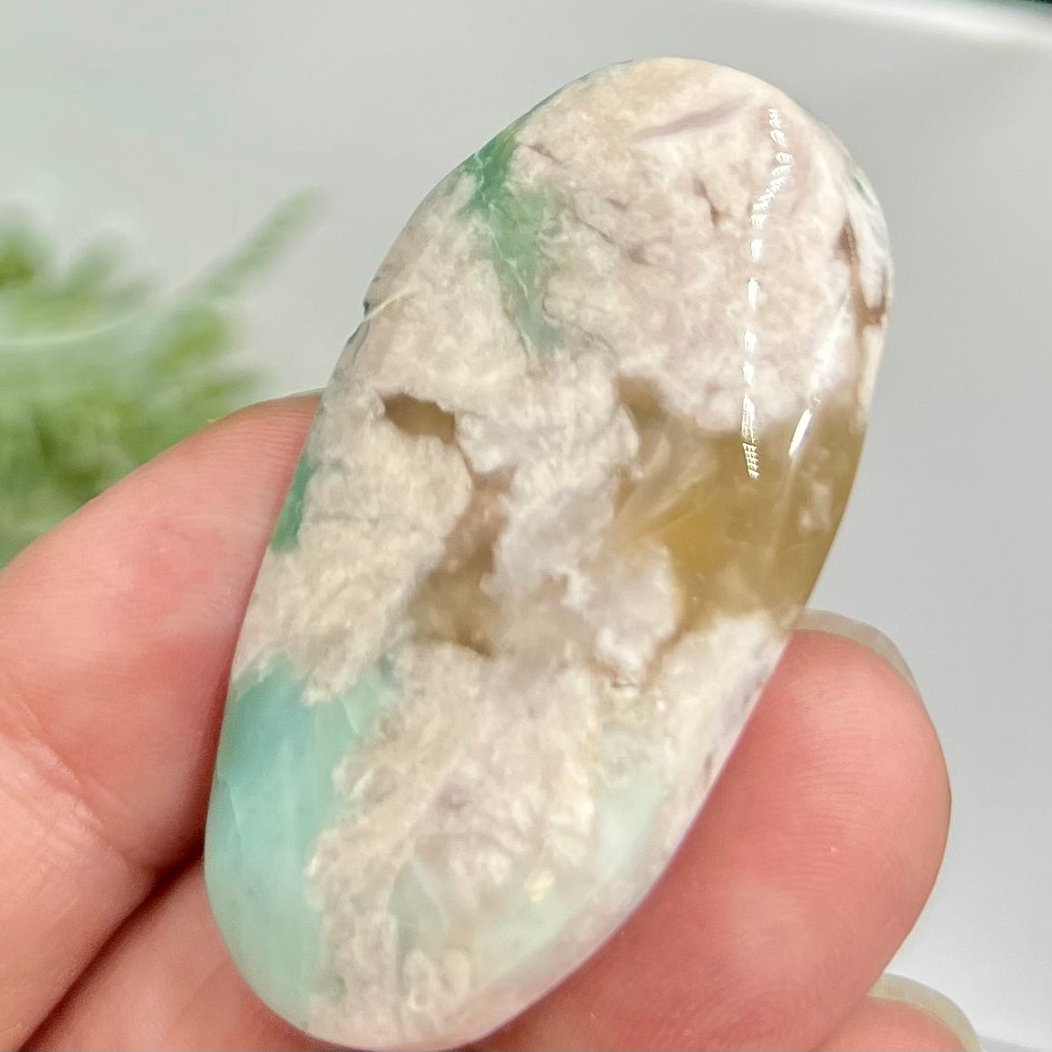 Green Flower Agate Sakura Rare Palm Stone Meditation Crystal 22g