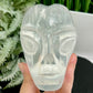 Satin Spar Selenite Alien Skull Top Quality Translucent Crystal Morocco 980g