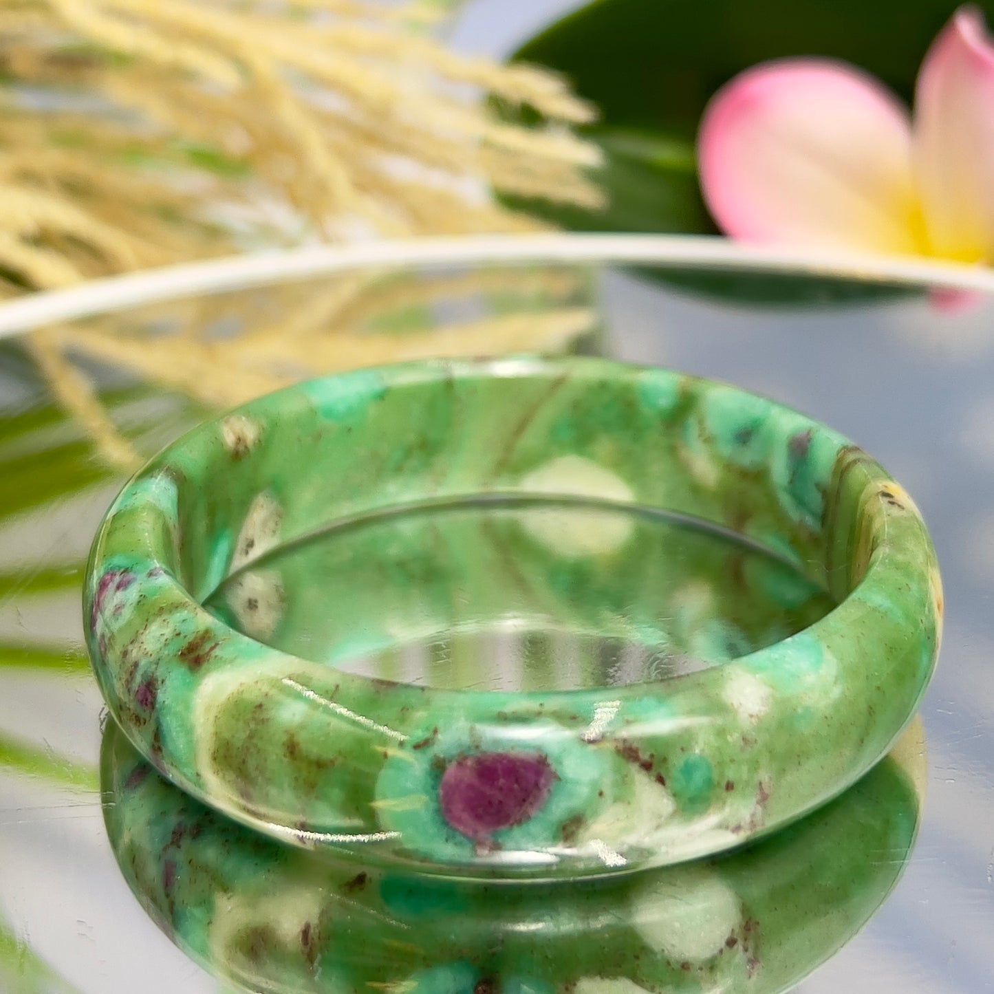 Ruby in Fuchsite Bangle Bracelet UV Reactive Wearable Crystal 58mm Diameter