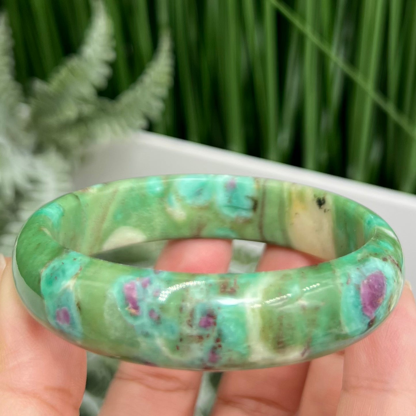 Ruby in Fuchsite Bangle Bracelet UV Reactive Wearable Crystal 58mm Diameter