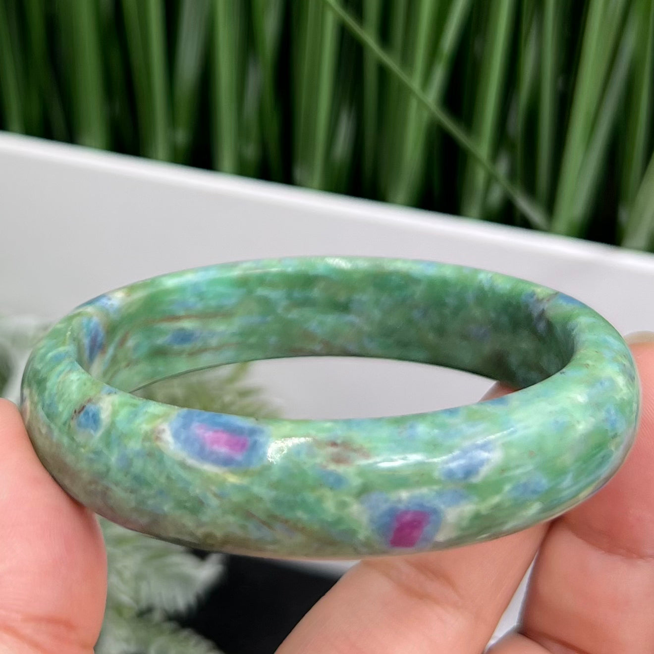 Ruby in Fuchsite Bangle Bracelet UV Reactive Wearable Crystal 59mm Diameter