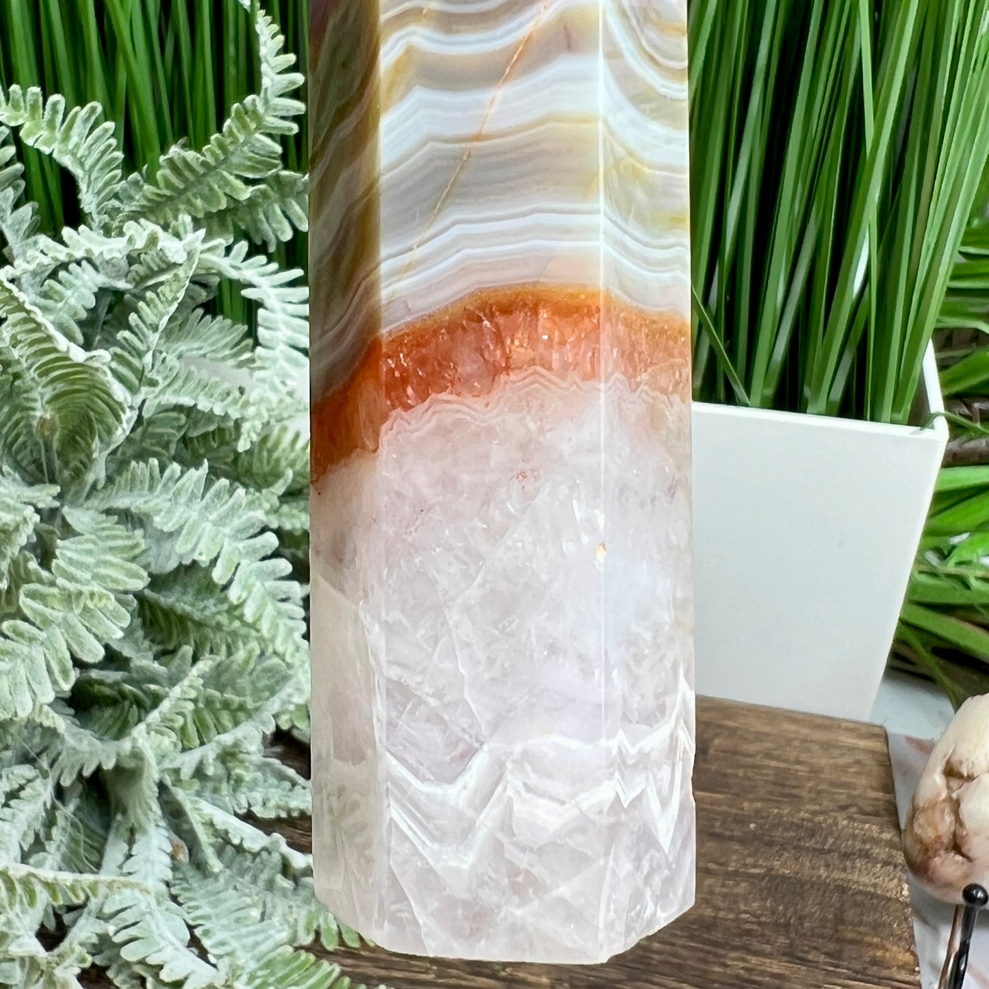 Amethyst with Mexican Lace Agate Tower Crystal Generator 182g 136mm