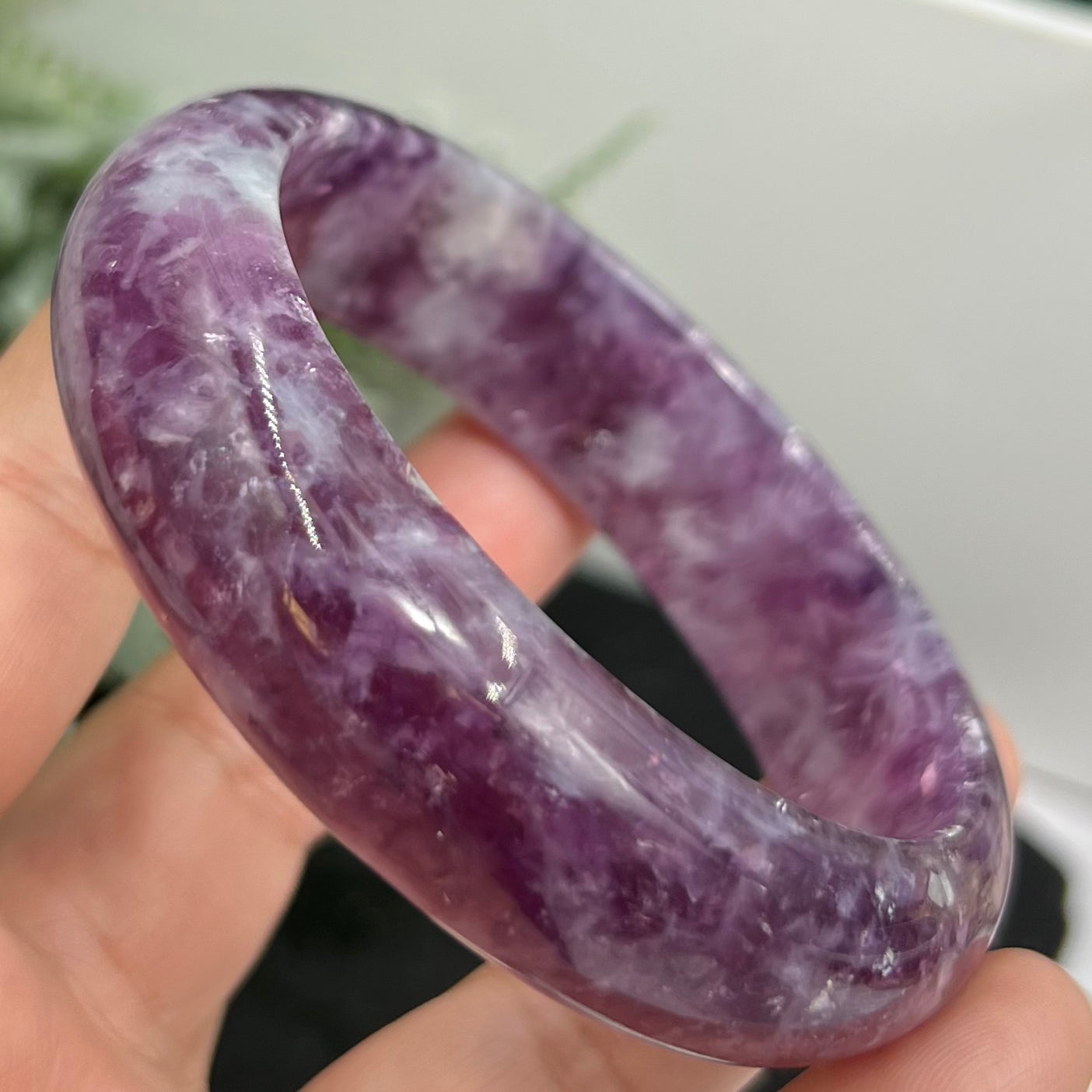 Lepidolite Purple Mica Bangle Bracelet Wearable Crystal 61mm Diameter