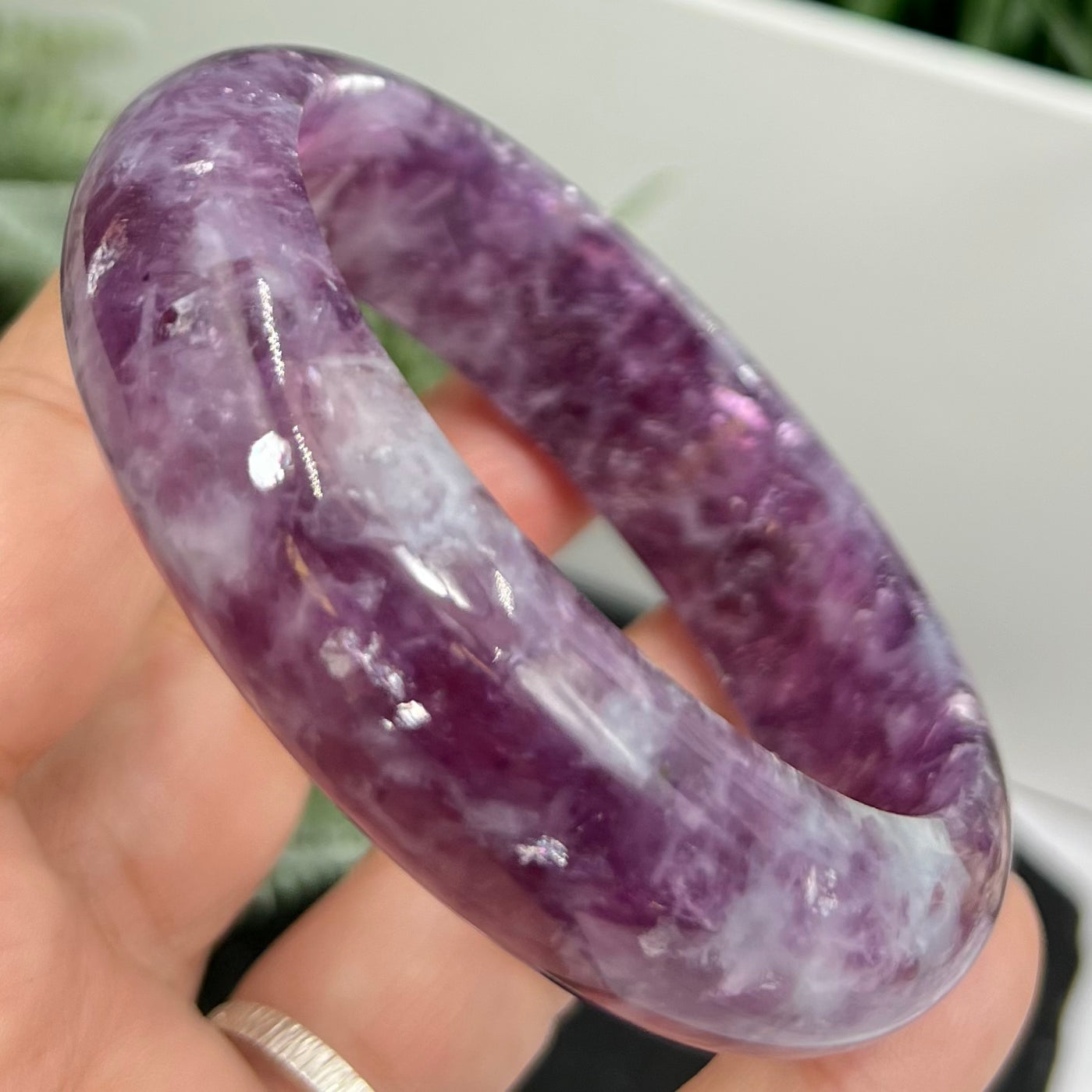 Lepidolite Purple Mica Bangle Bracelet Wearable Crystal 61mm Diameter