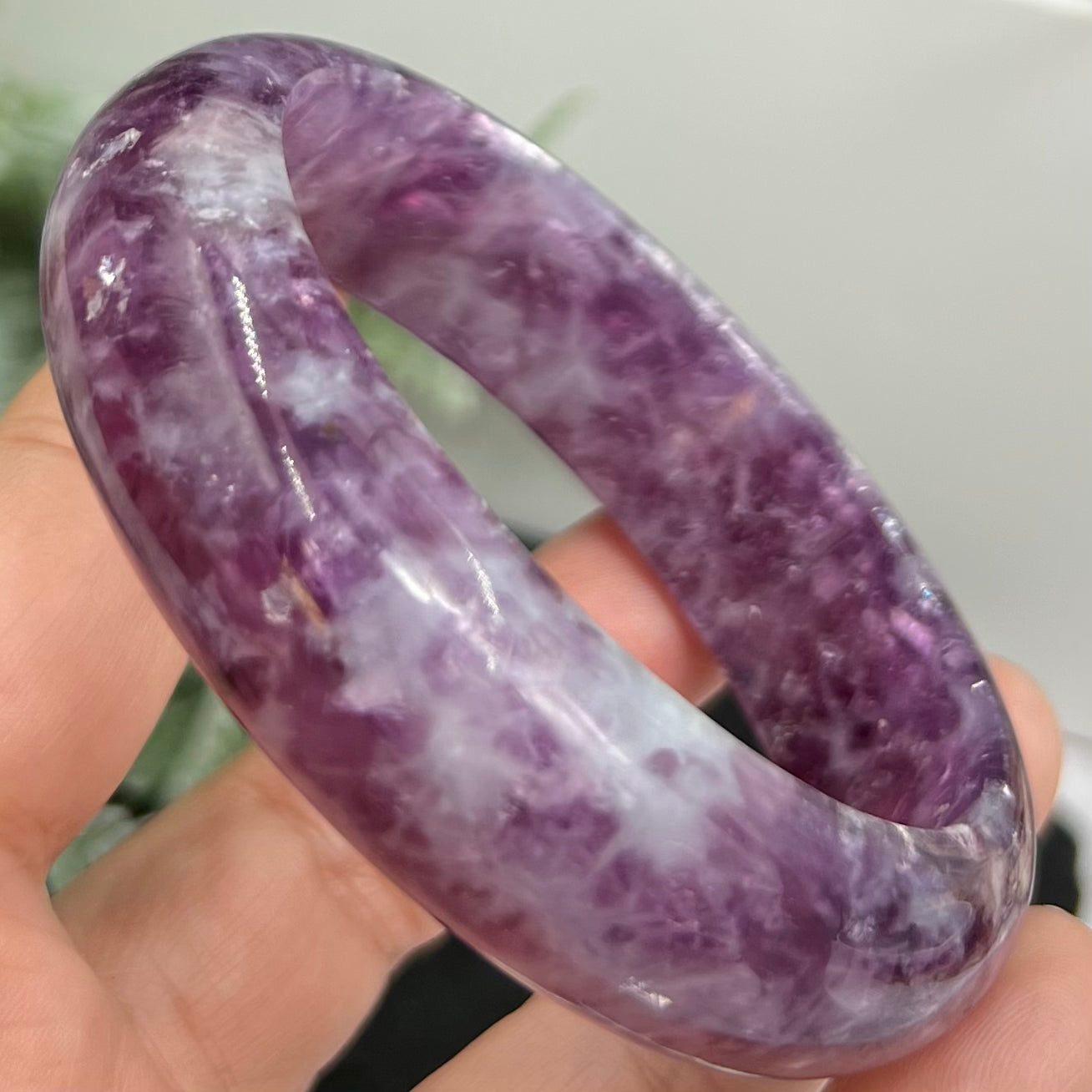 Lepidolite Purple Mica Bangle Bracelet Wearable Crystal 61mm Diameter