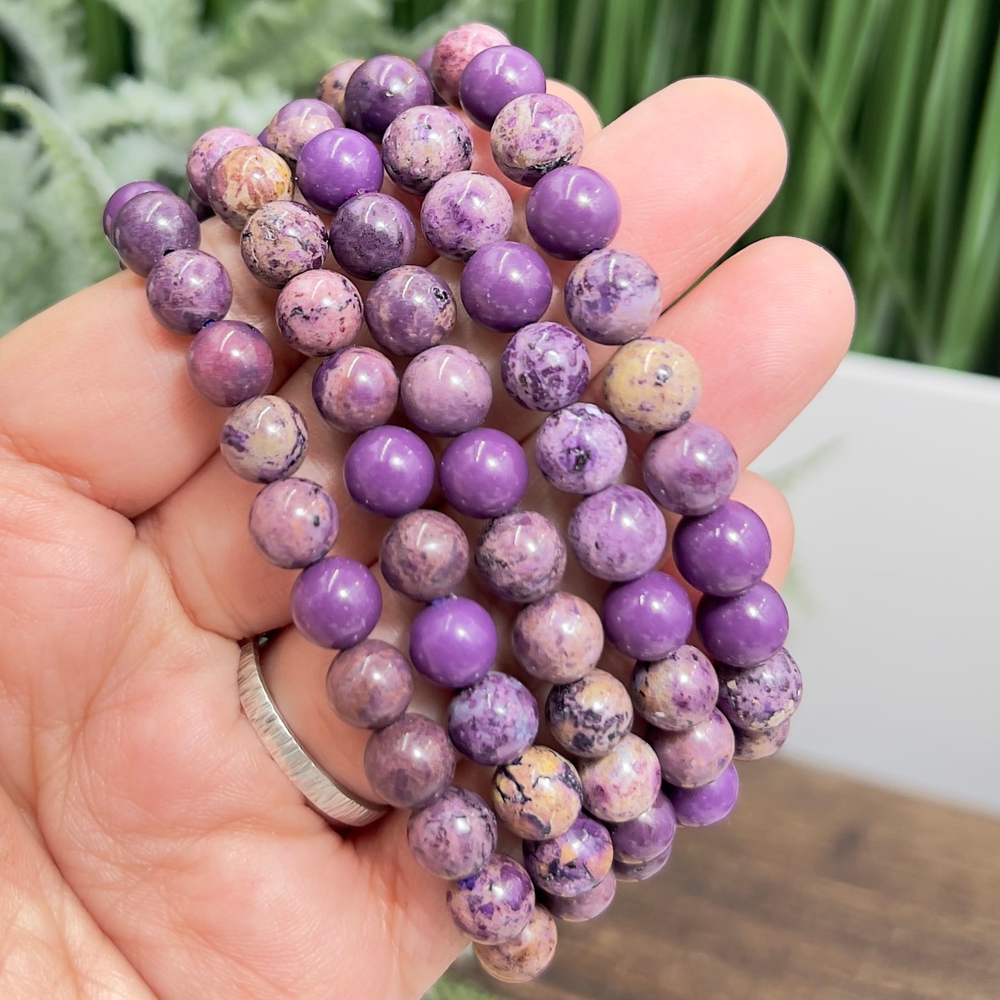 Phosphosiderite Purple Crystals Bracelets Wearable Gemstones Elastic 8-9mm Beads 16cm