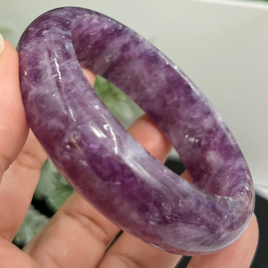 Lepidolite Purple Mica Bangle Bracelet Wearable Crystal 61mm Diameter