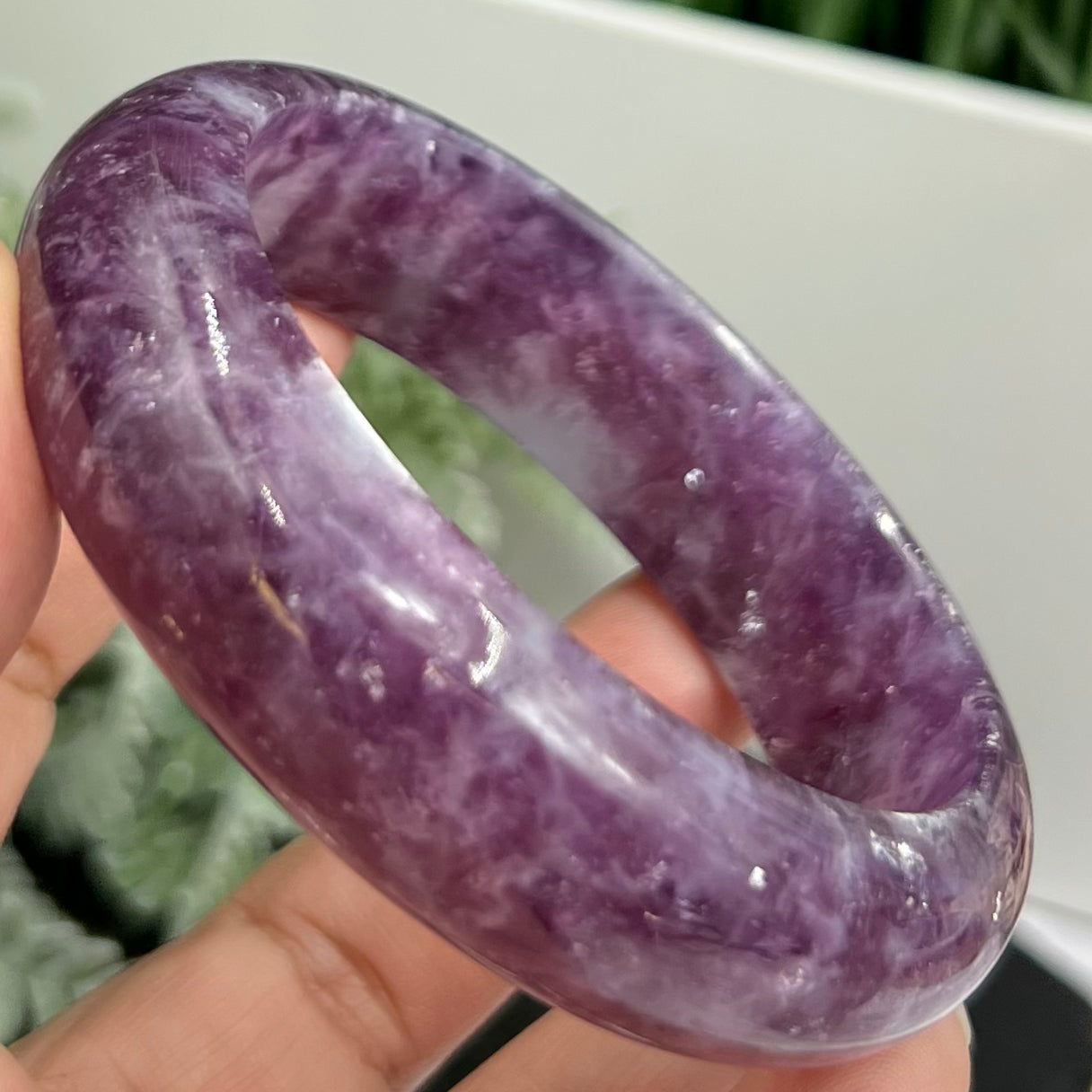 Lepidolite Purple Mica Bangle Bracelet Wearable Crystal 61mm Diameter