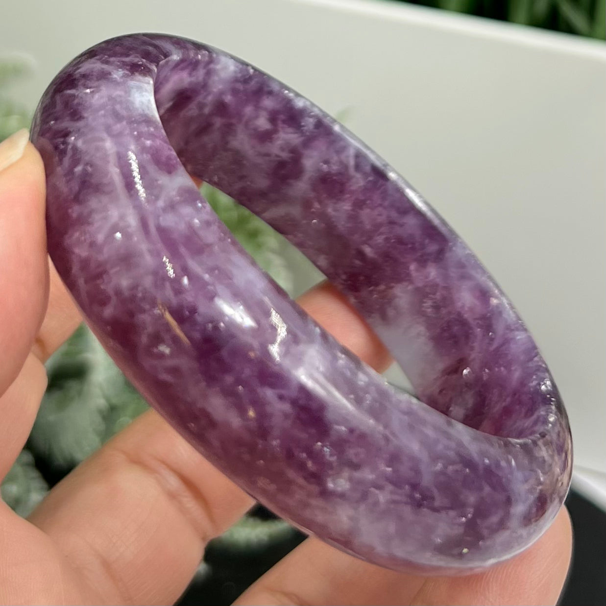 Lepidolite Purple Mica Bangle Bracelet Wearable Crystal 61mm Diameter