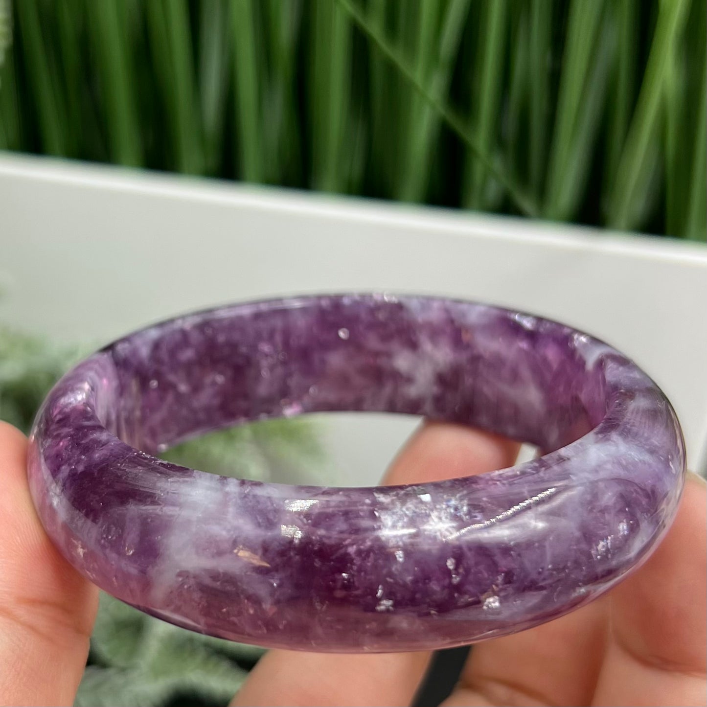 Lepidolite Purple Mica Bangle Bracelet Wearable Crystal 61mm Diameter