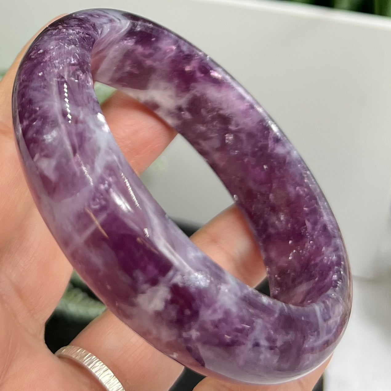 Lepidolite Purple Mica Bangle Bracelet Wearable Crystal 61mm Diameter