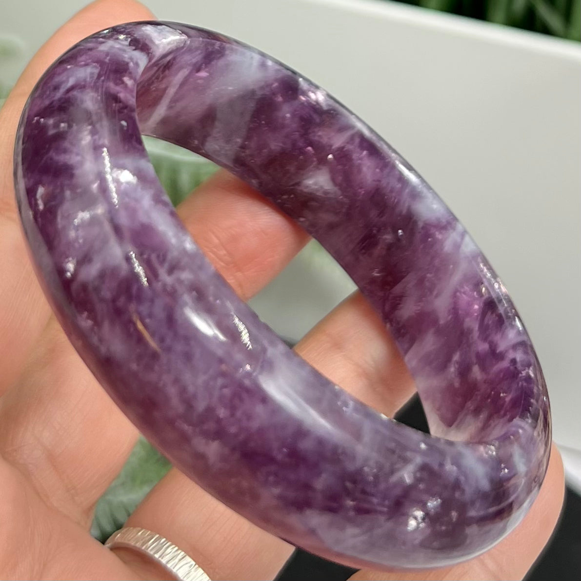 Lepidolite Purple Mica Bangle Bracelet Wearable Crystal 61mm Diameter