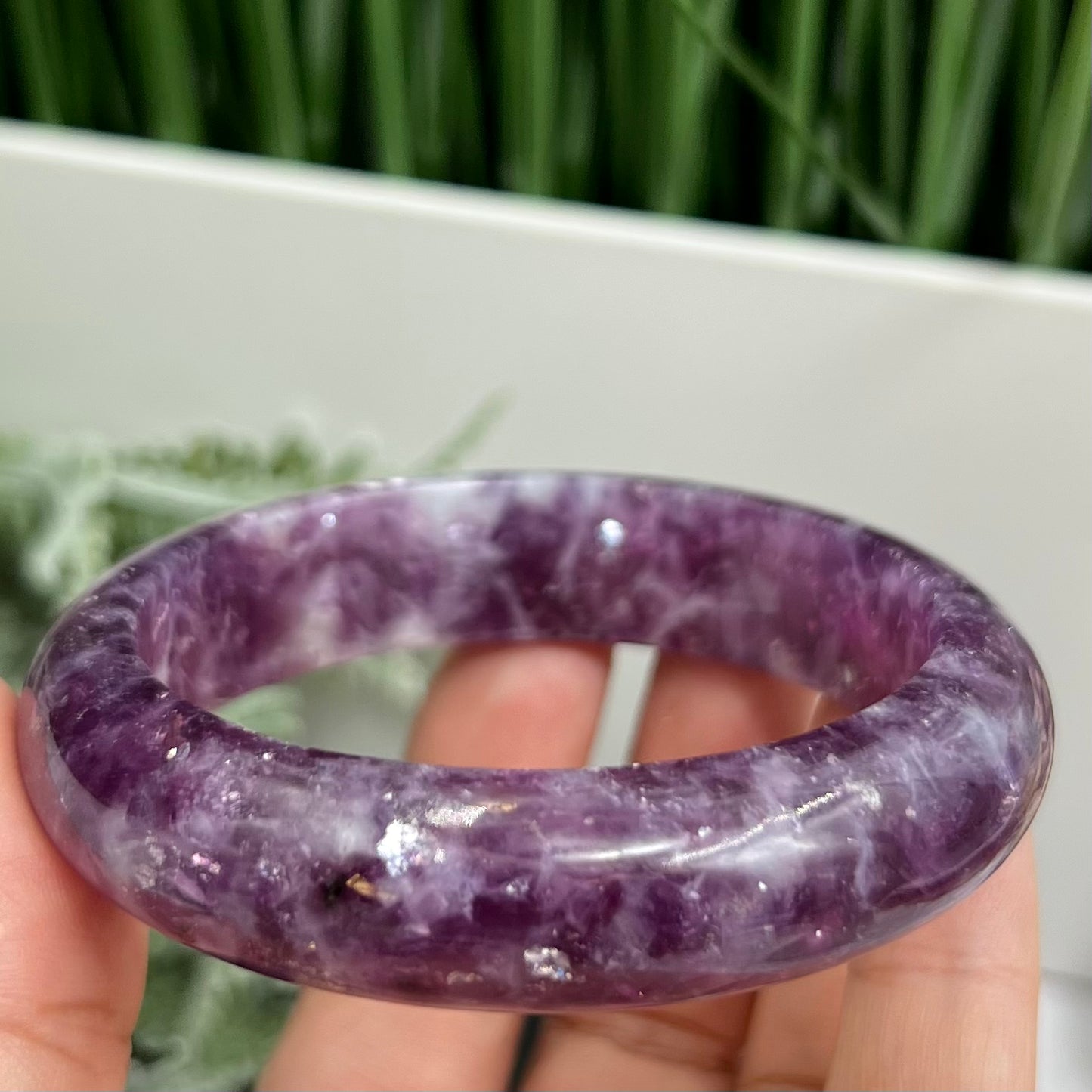 Lepidolite Purple Mica Bangle Bracelet Wearable Crystal 60mm Diameter