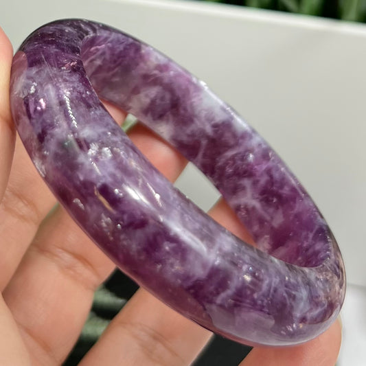 Lepidolite Purple Mica Bangle Bracelet Wearable Crystal 60mm Diameter