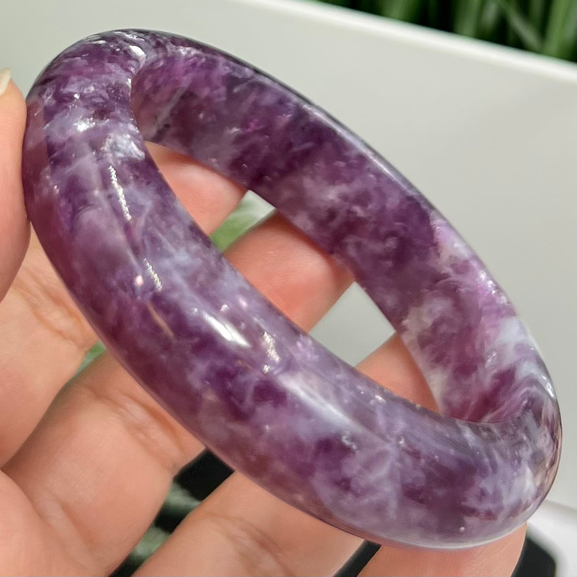 Lepidolite Purple Mica Bangle Bracelet Wearable Crystal 60mm Diameter