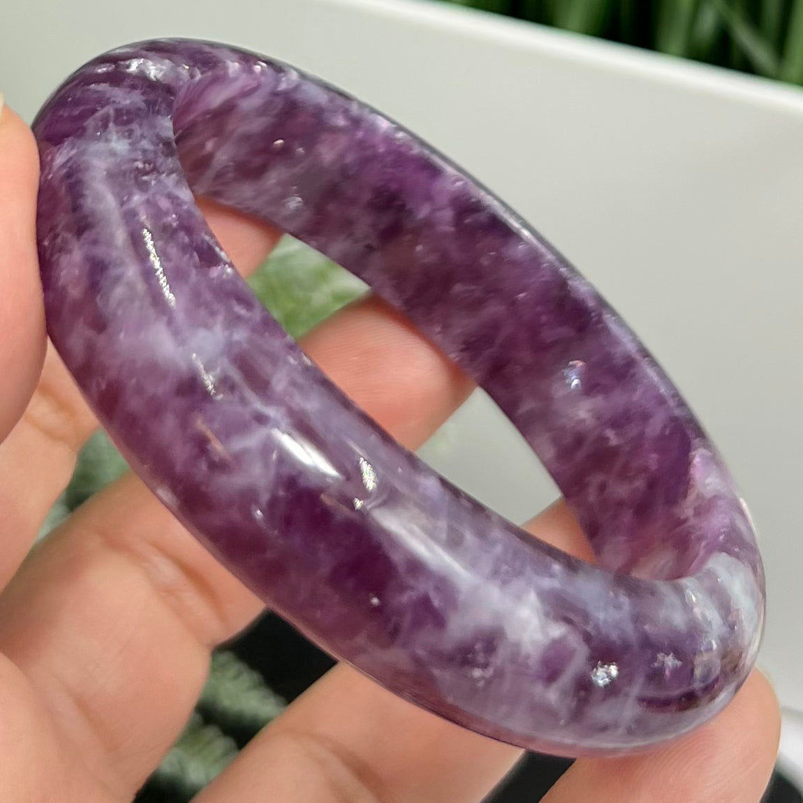 Lepidolite Purple Mica Bangle Bracelet Wearable Crystal 60mm Diameter