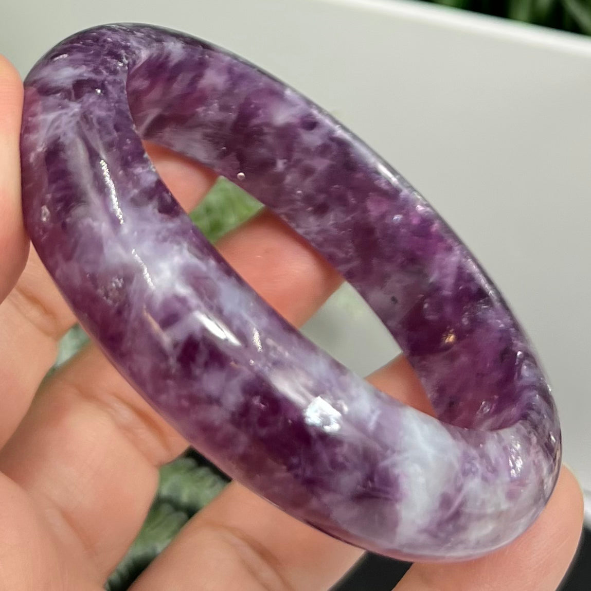 Lepidolite Purple Mica Bangle Bracelet Wearable Crystal 60mm Diameter