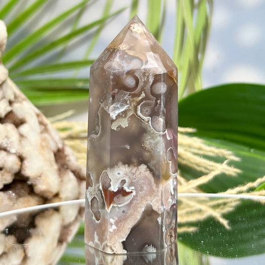 Black Flower Agate Tower Healing Crystal Generator 138g 84mm