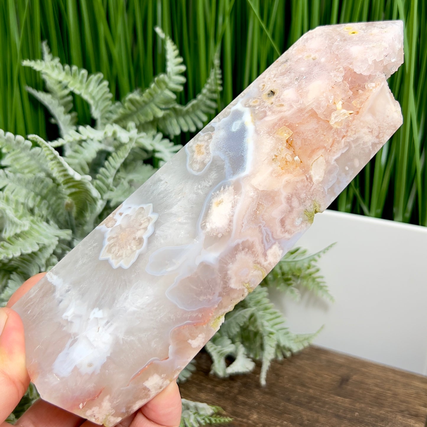 Pink Amethyst Flower Agate Tower Healing Crystal Generator 650g 179mm