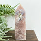 Pink Amethyst Green Flower Agate Tower Healing Crystal Generator 116g 85mm