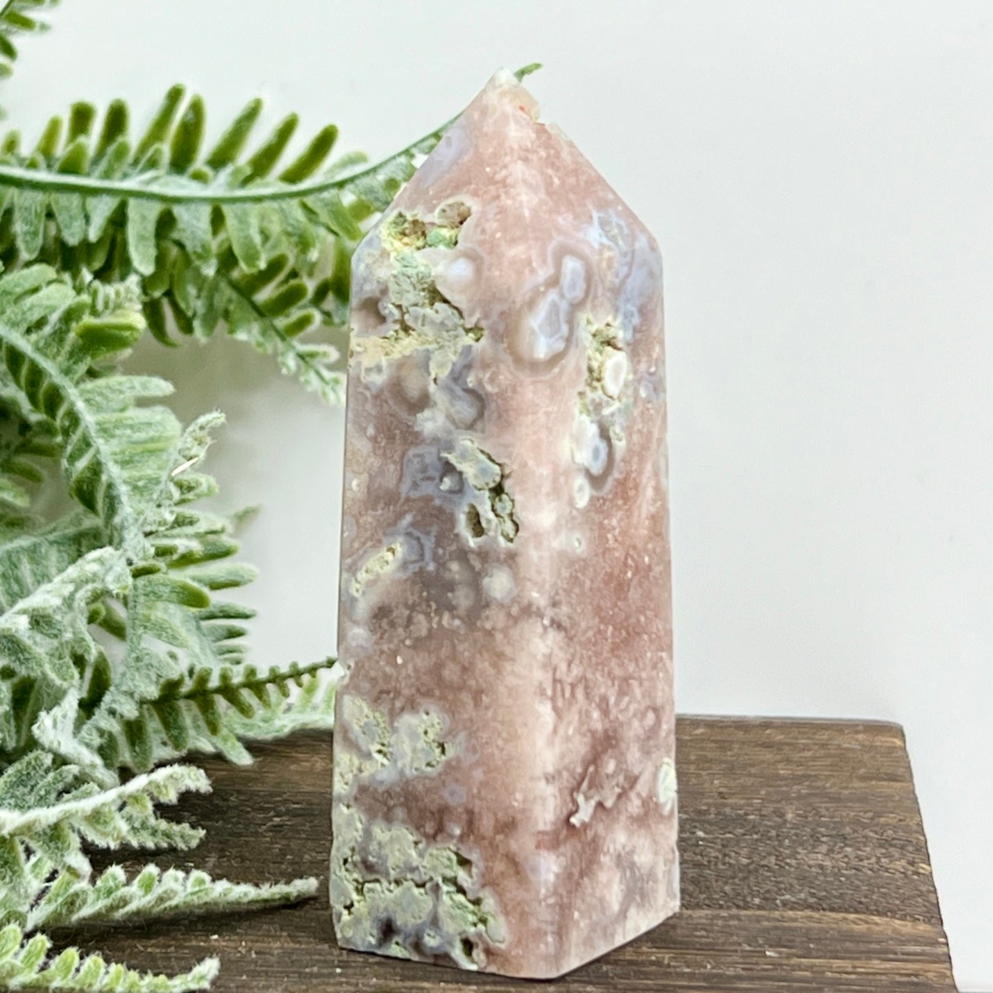 Pink Amethyst Green Flower Agate Tower Healing Crystal Generator 116g 85mm