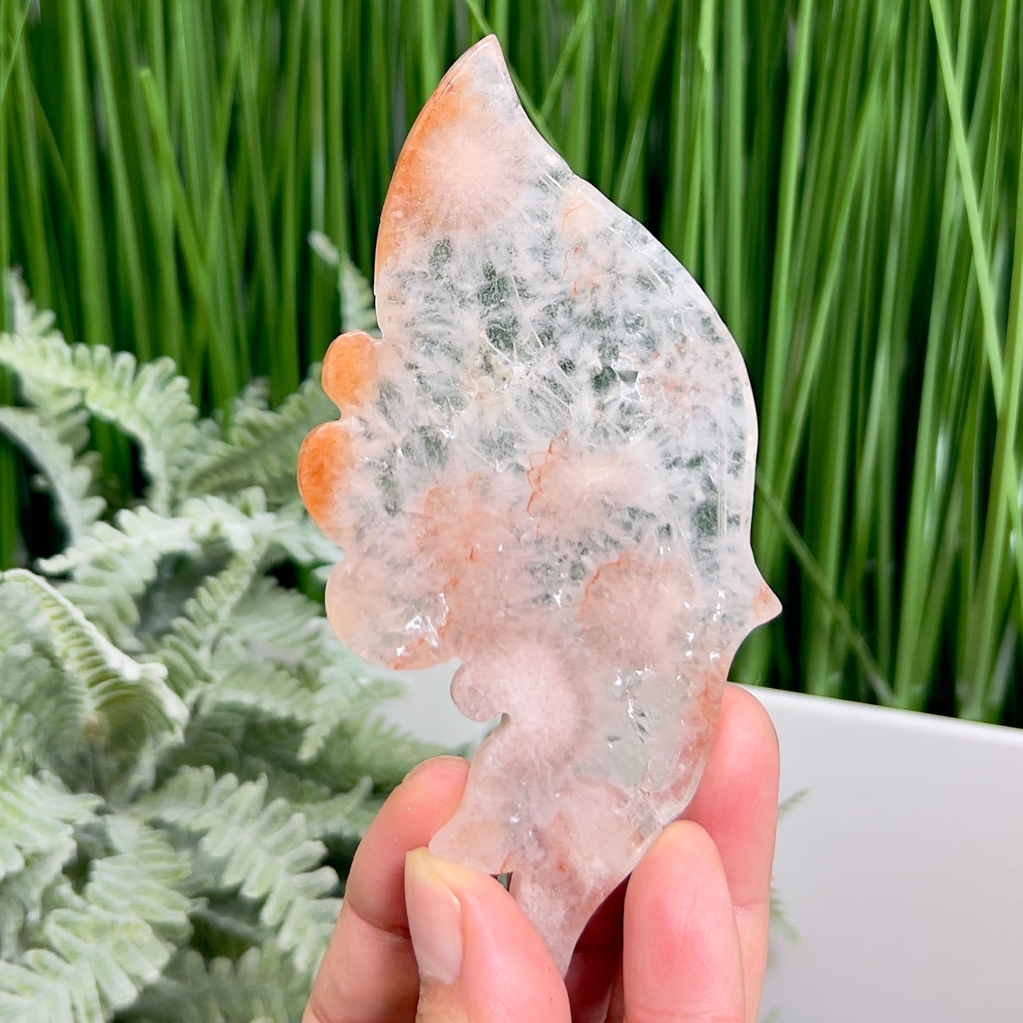 Flower Agate Quartz Butterfly Wings with Stand Healing Crystal Carving