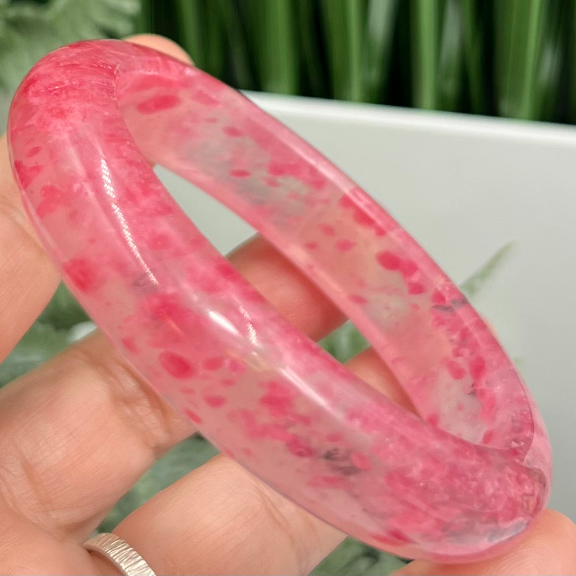 Rhodonite in Quartz Bangle Bracelet Gemstone Jewellery Crystal 59mm Diameter