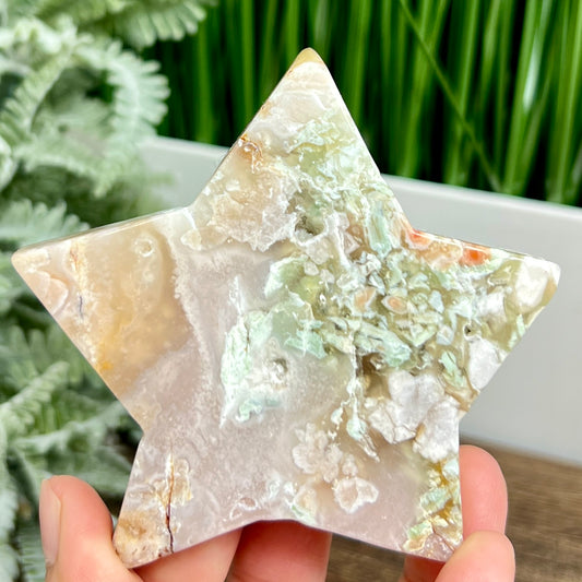 Flower Agate Star Healing Crystal Carving 152g