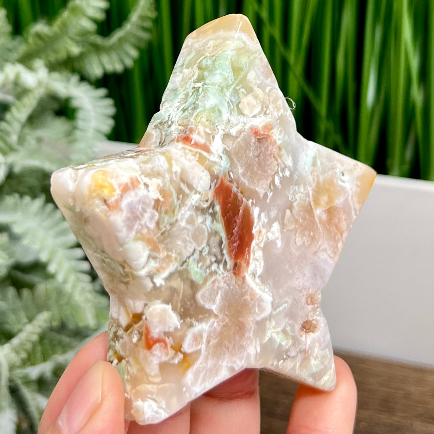 Flower Agate Star Healing Crystal Carving 152g