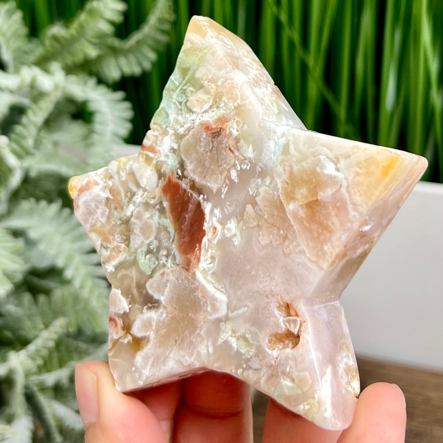 Flower Agate Star Healing Crystal Carving 152g