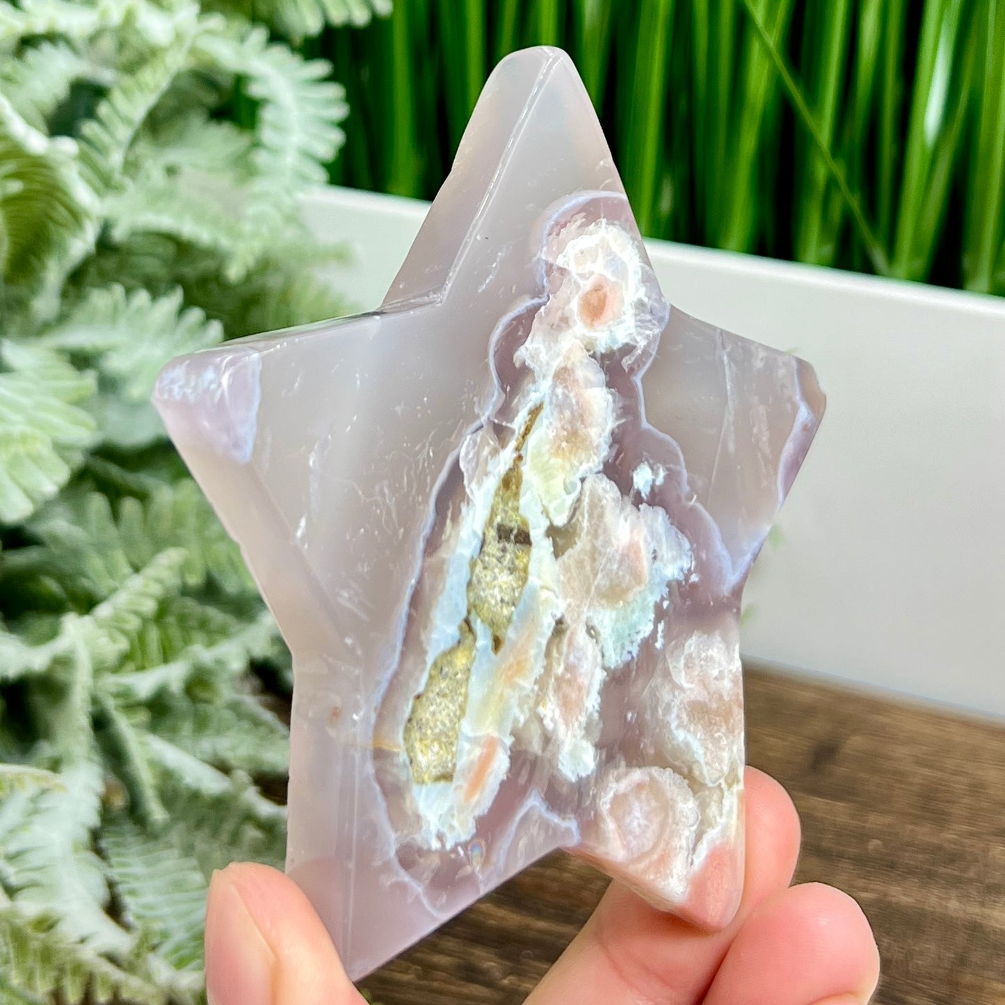 Flower Agate Star Healing Crystal Carving 128g