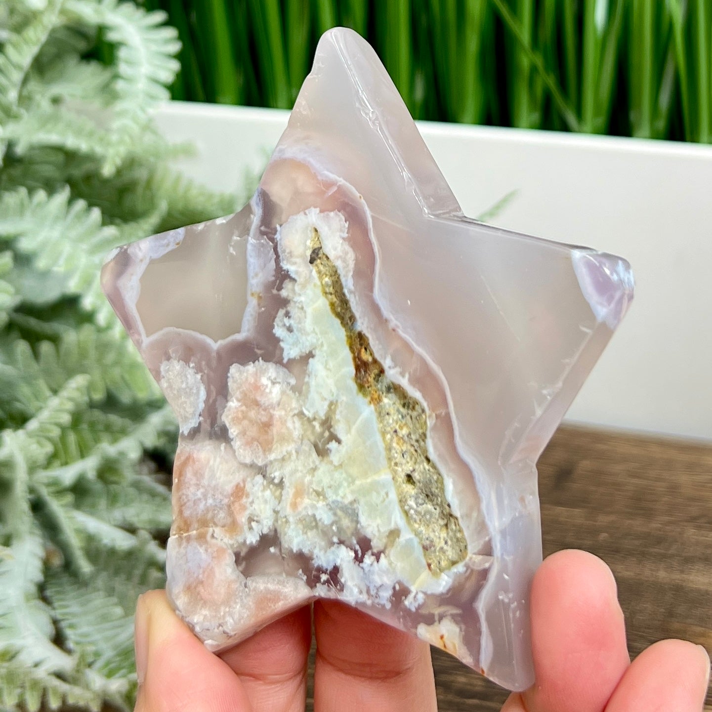 Flower Agate Star Healing Crystal Carving 128g