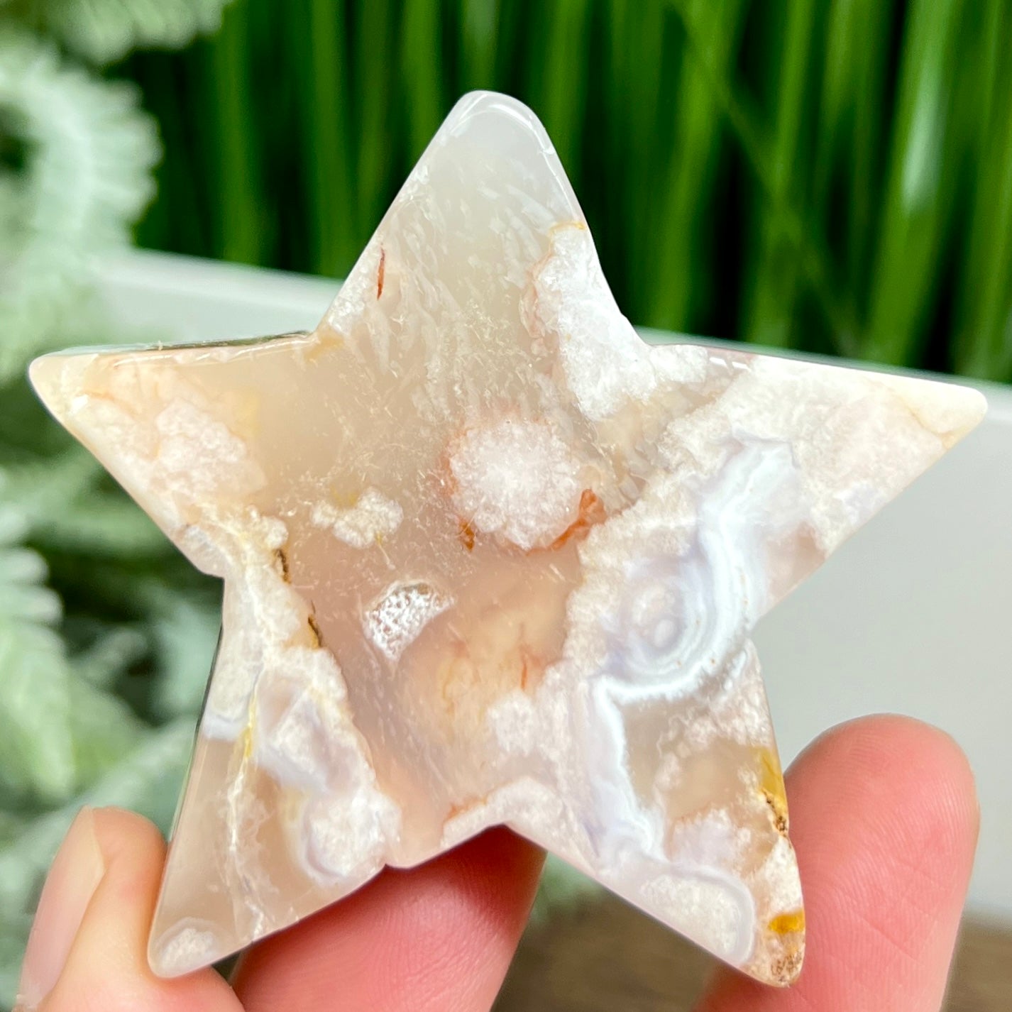 Flower Agate Star Healing Crystal Carving 78g