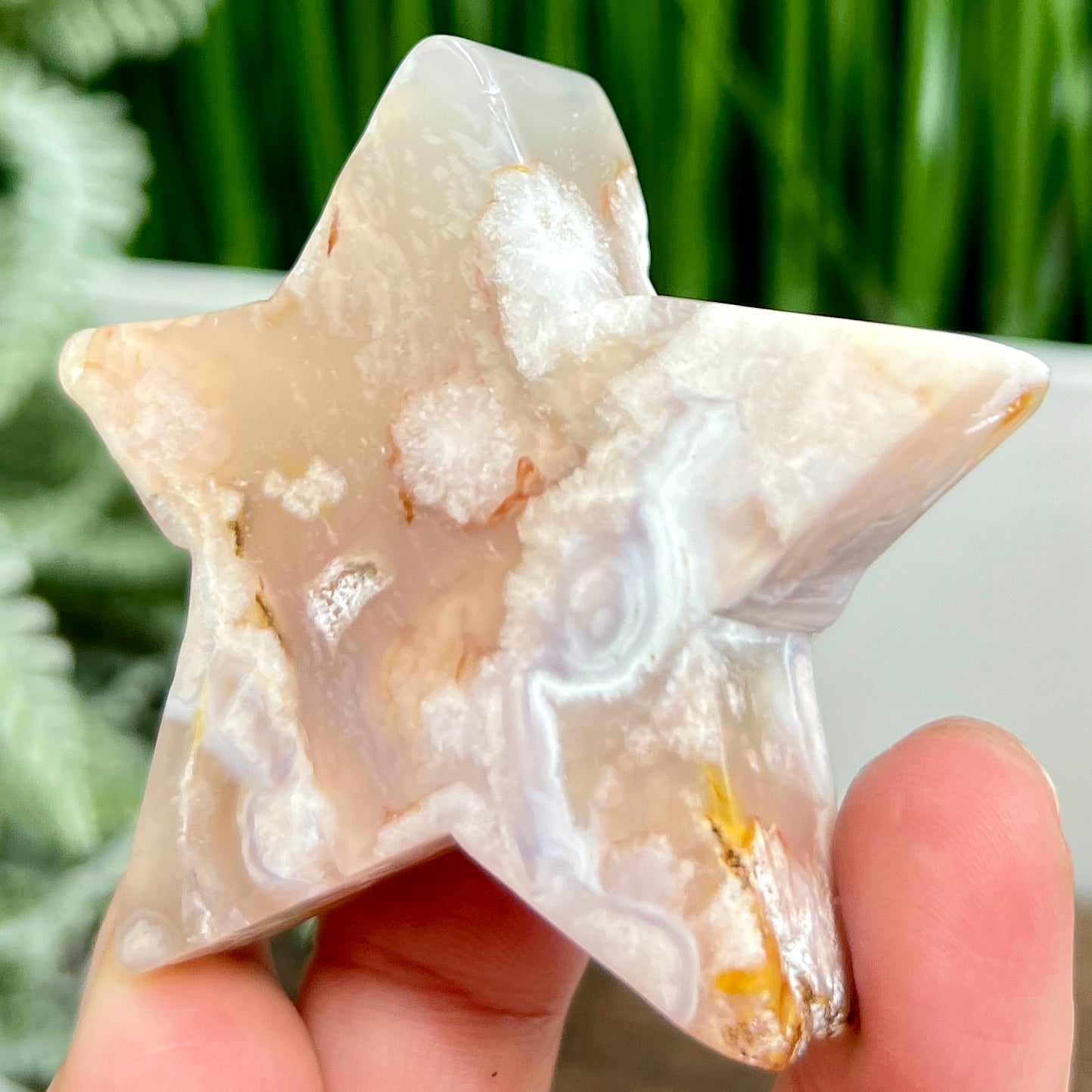 Flower Agate Star Healing Crystal Carving 78g