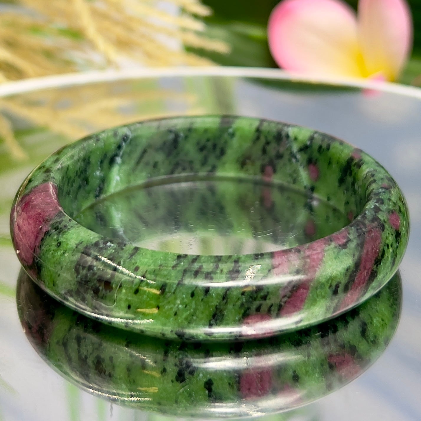 Ruby in Zoisite Bangle UV Reactive Gemstone Jewellery Crystal 61mm Diameter