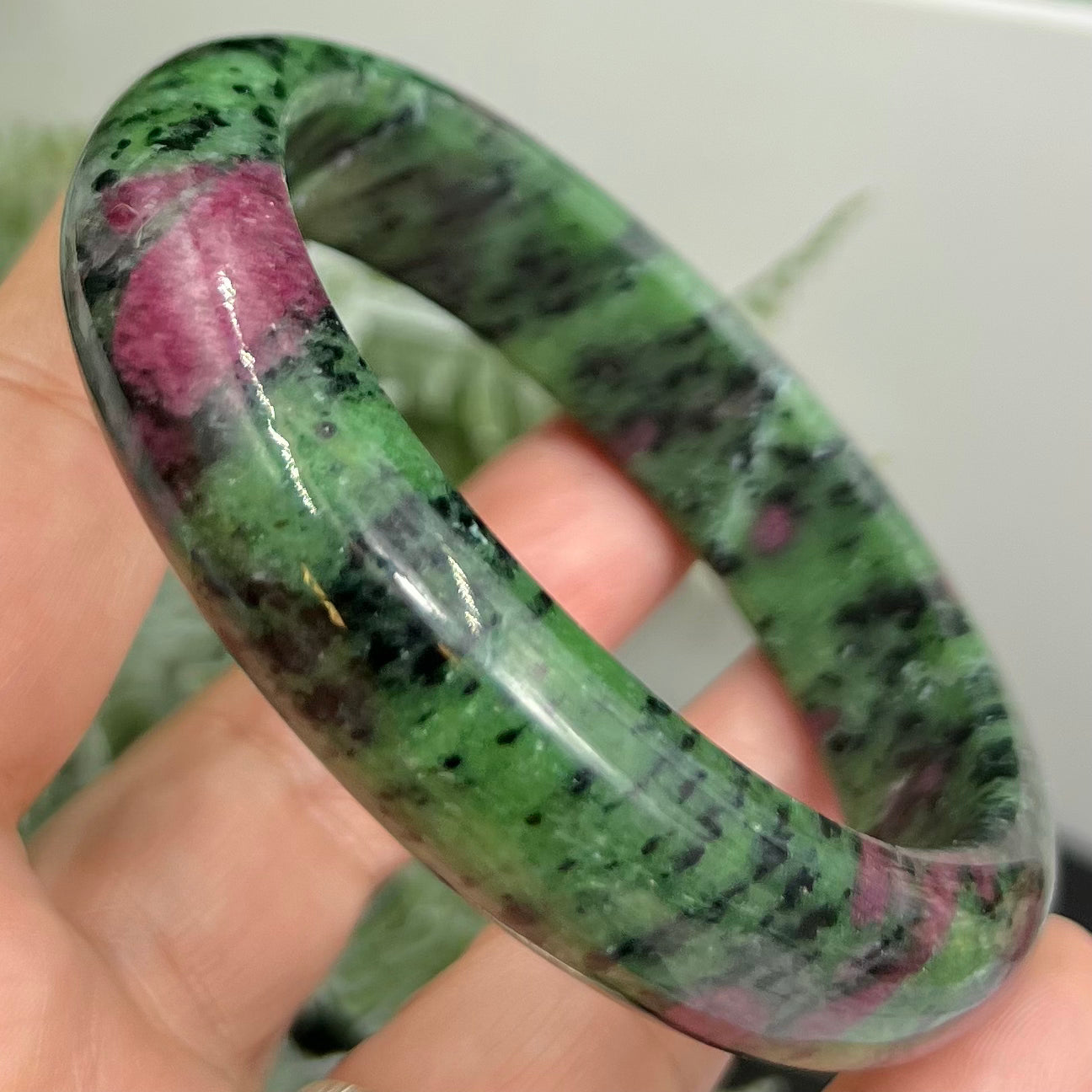 Ruby in Zoisite Bangle UV Reactive Gemstone Jewellery Crystal 61mm Diameter