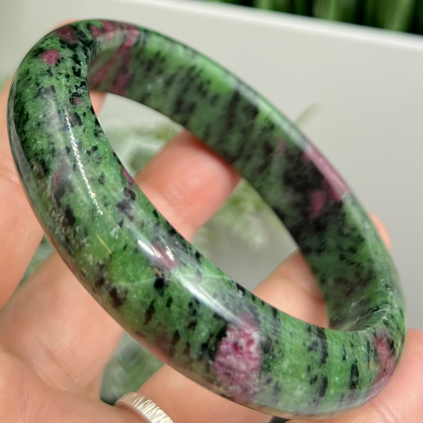 Ruby in Zoisite Bangle UV Reactive Gemstone Jewellery Crystal 61mm Diameter