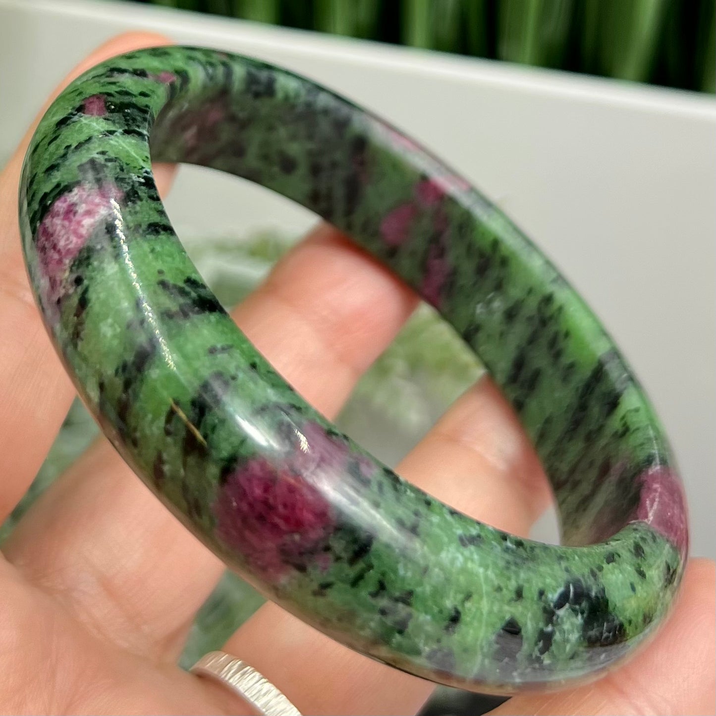 Ruby in Zoisite Bangle UV Reactive Gemstone Jewellery Crystal 61mm Diameter