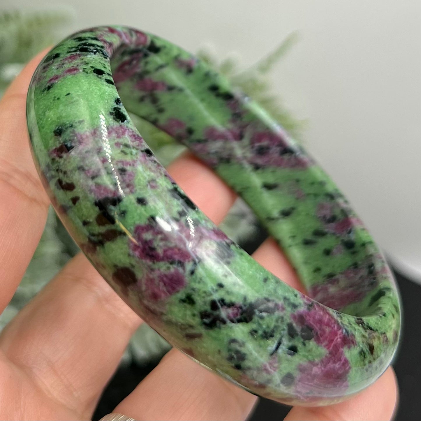 Ruby in Zoisite Bangle UV Reactive Gemstone Jewellery Crystal 63mm Diameter