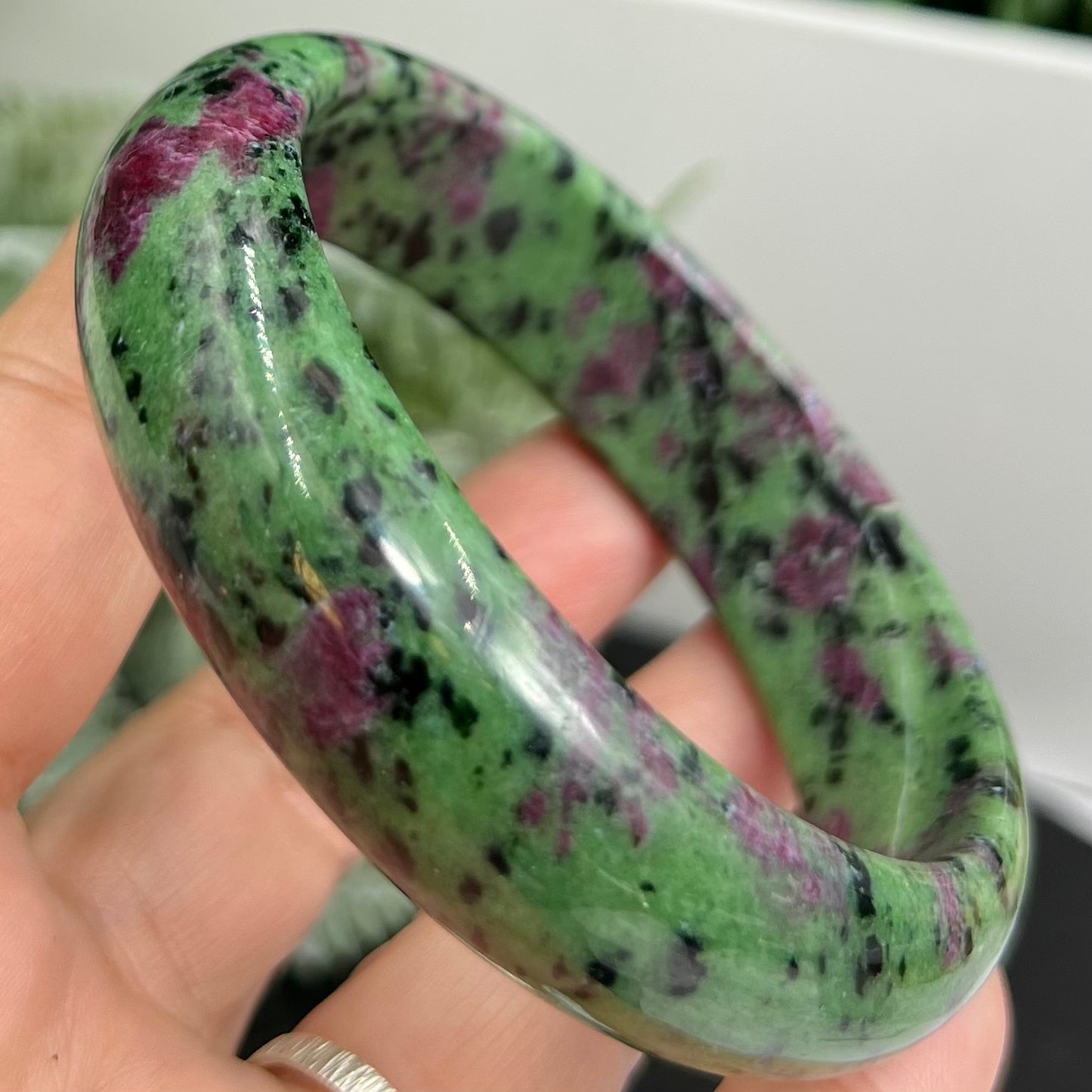 Ruby in Zoisite Bangle UV Reactive Gemstone Jewellery Crystal 63mm Diameter