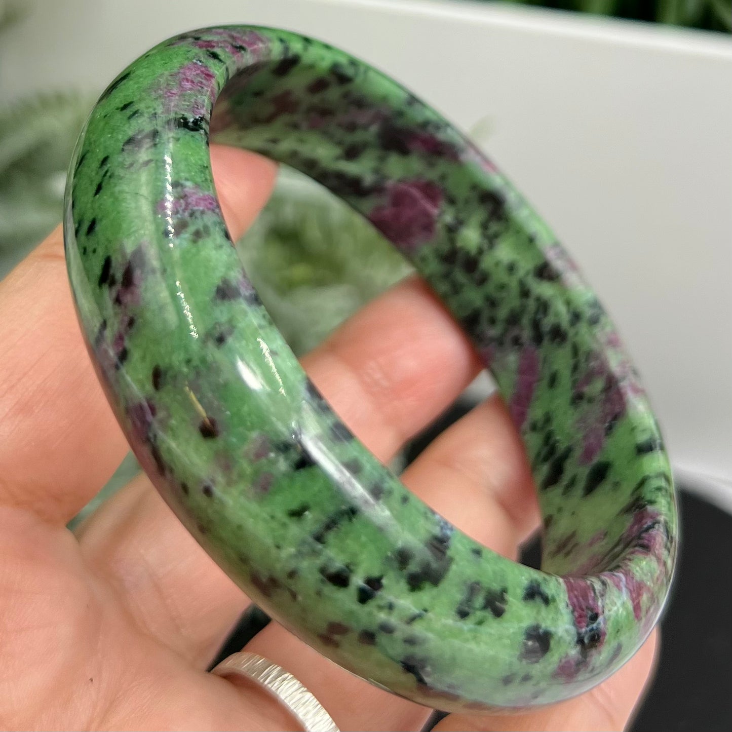 Ruby in Zoisite Bangle UV Reactive Gemstone Jewellery Crystal 63mm Diameter