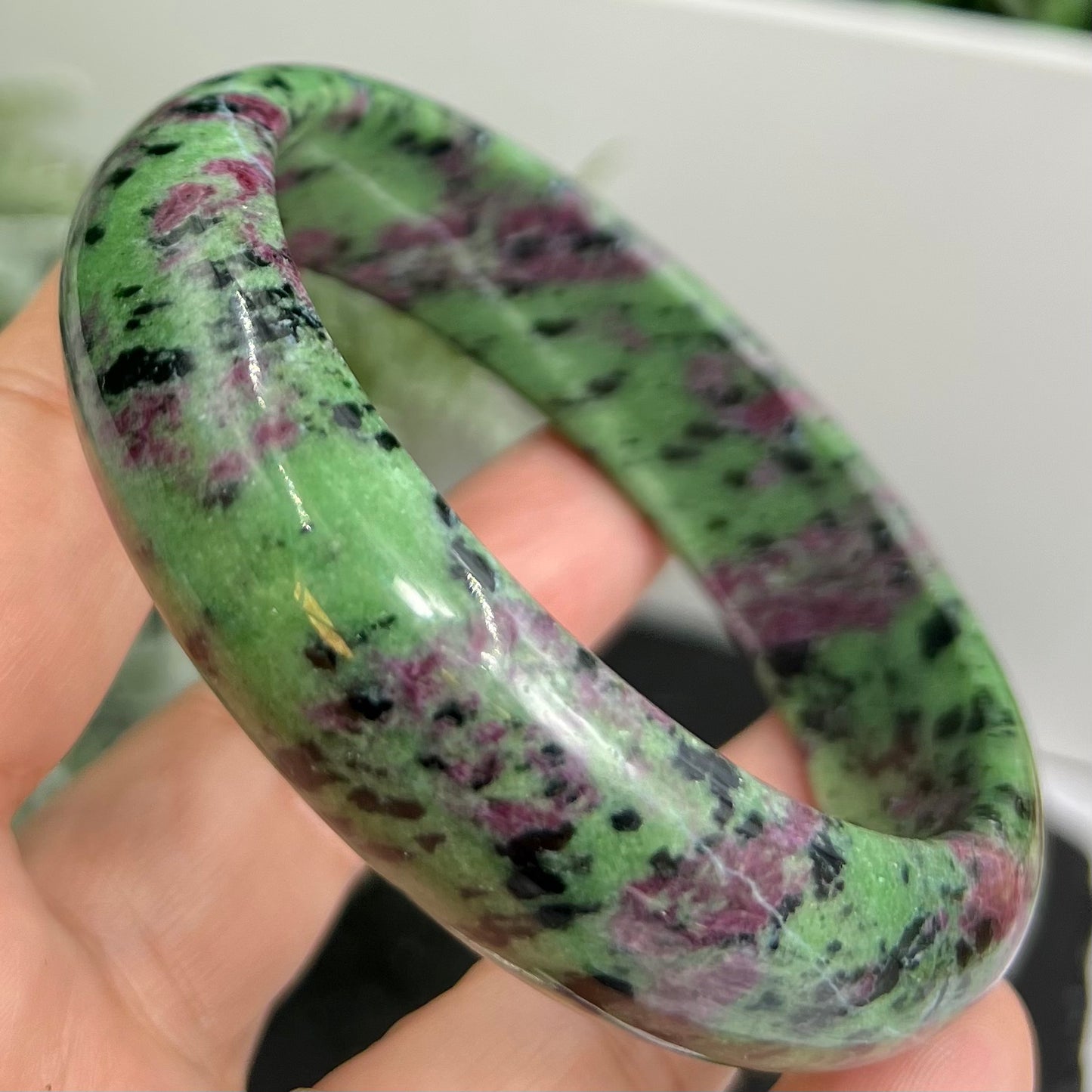 Ruby in Zoisite Bangle UV Reactive Gemstone Jewellery Crystal 63mm Diameter