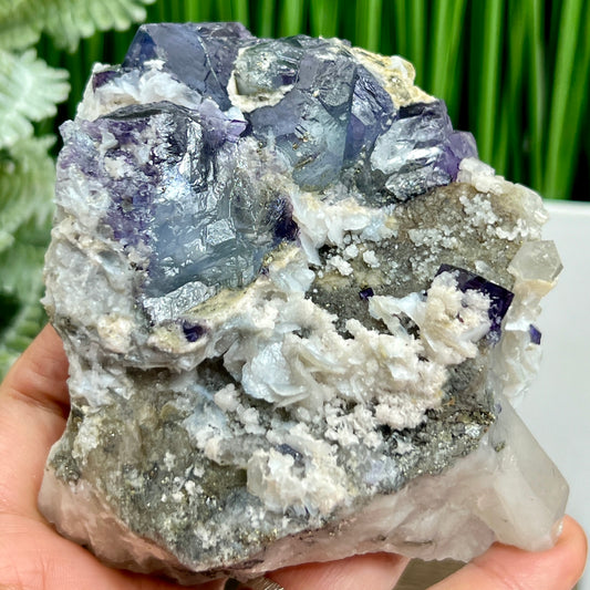 Fluorite Blue Purple Quartz Pyrite Specimen Natural Raw Healing Crystal 509g