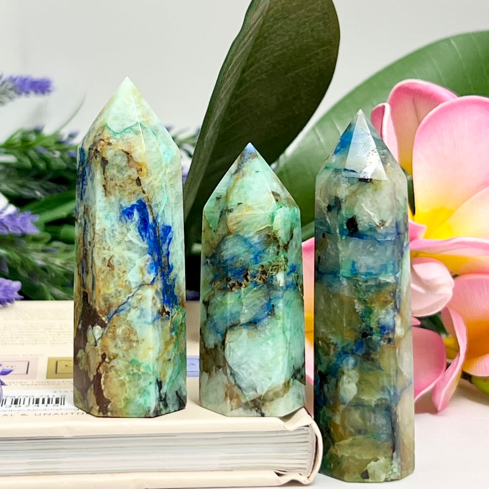 Fynchenite Phoenix Stone Malachite Turquoise Chrysocolla Points Towers Crystals