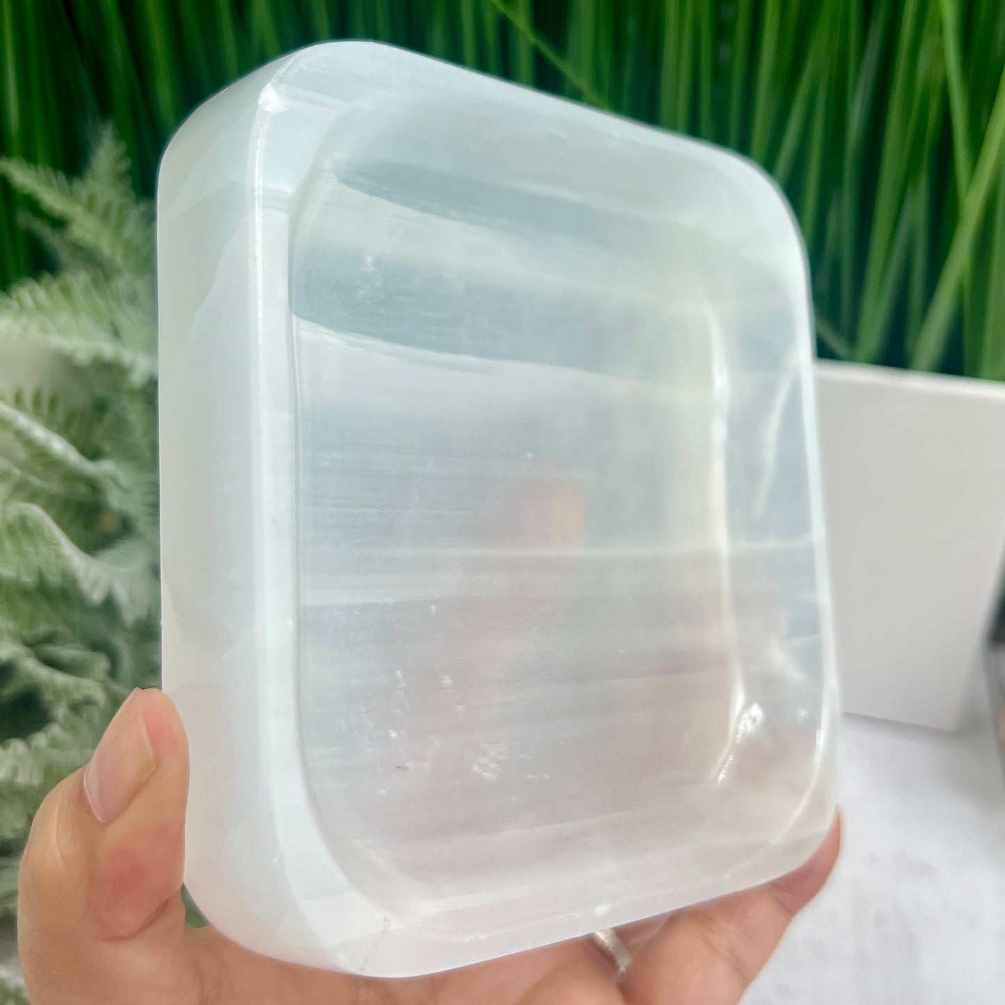 Satin Spar Selenite Square Bowl High Quality Crystal Carving 492g