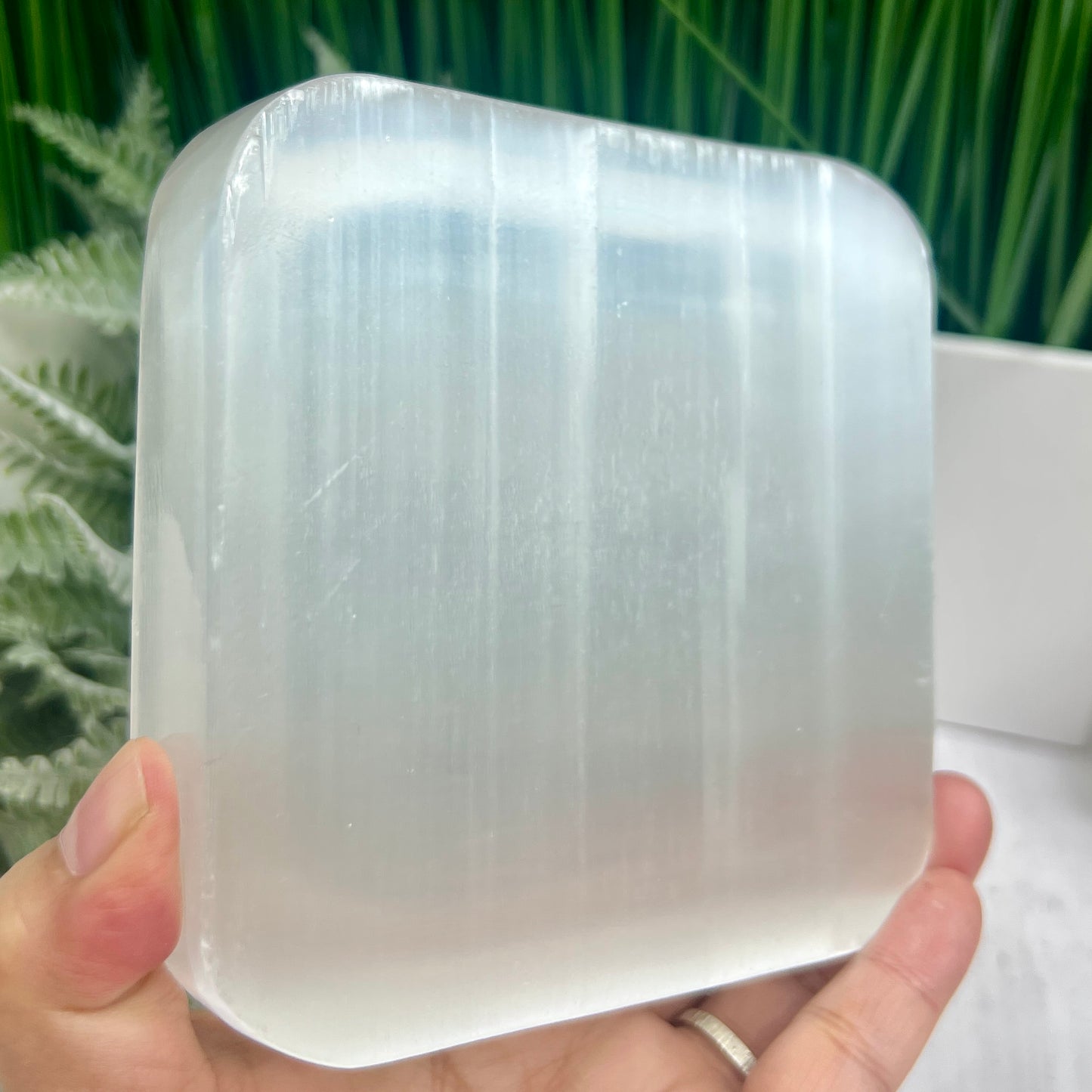 Satin Spar Selenite Square Bowl High Quality Crystal Carving 492g