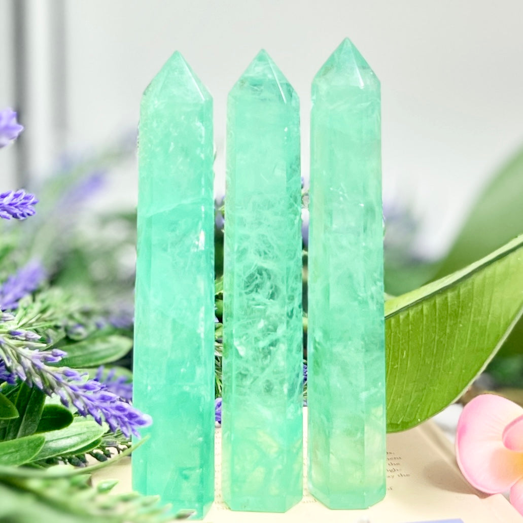 Green Fluorite Points Towers Translucent Crystal Generators