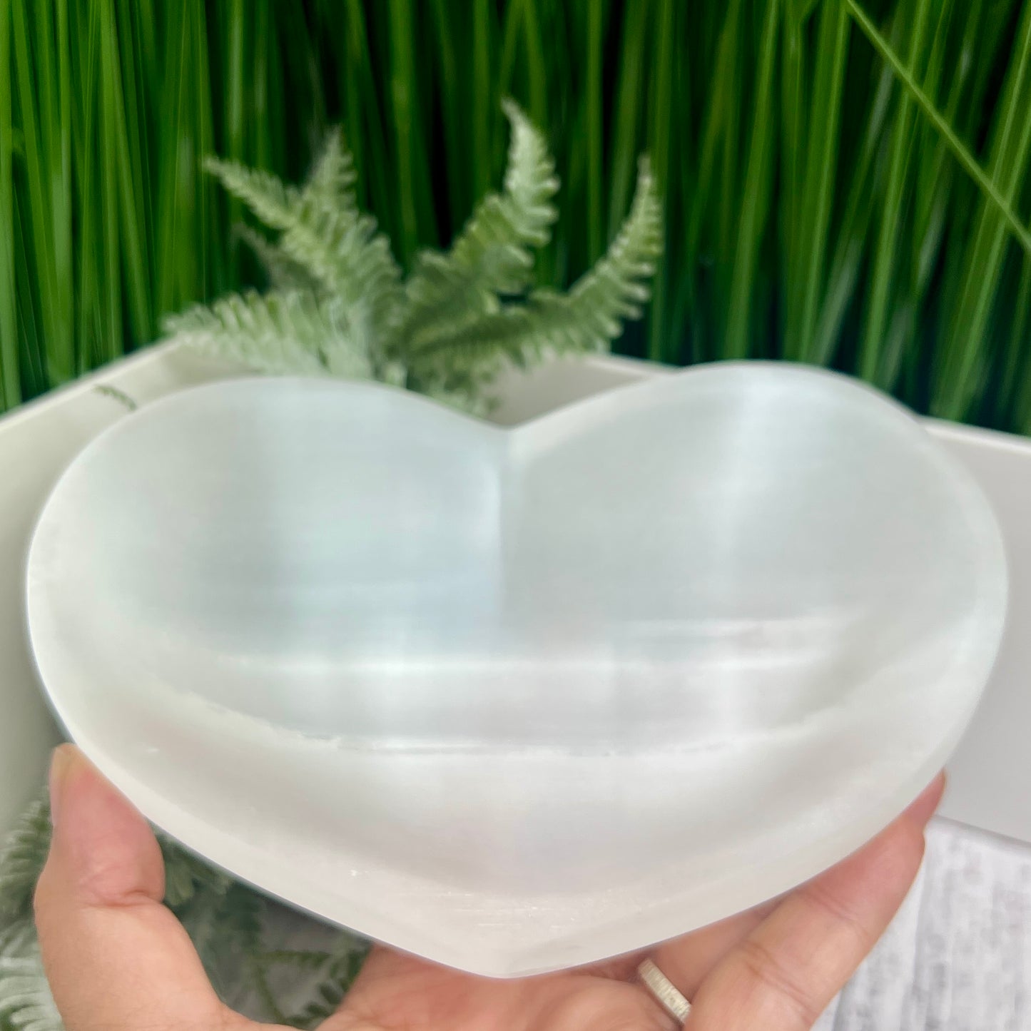 Satin Spar Selenite Heart Bowl High Quality Crystal Carving 714g