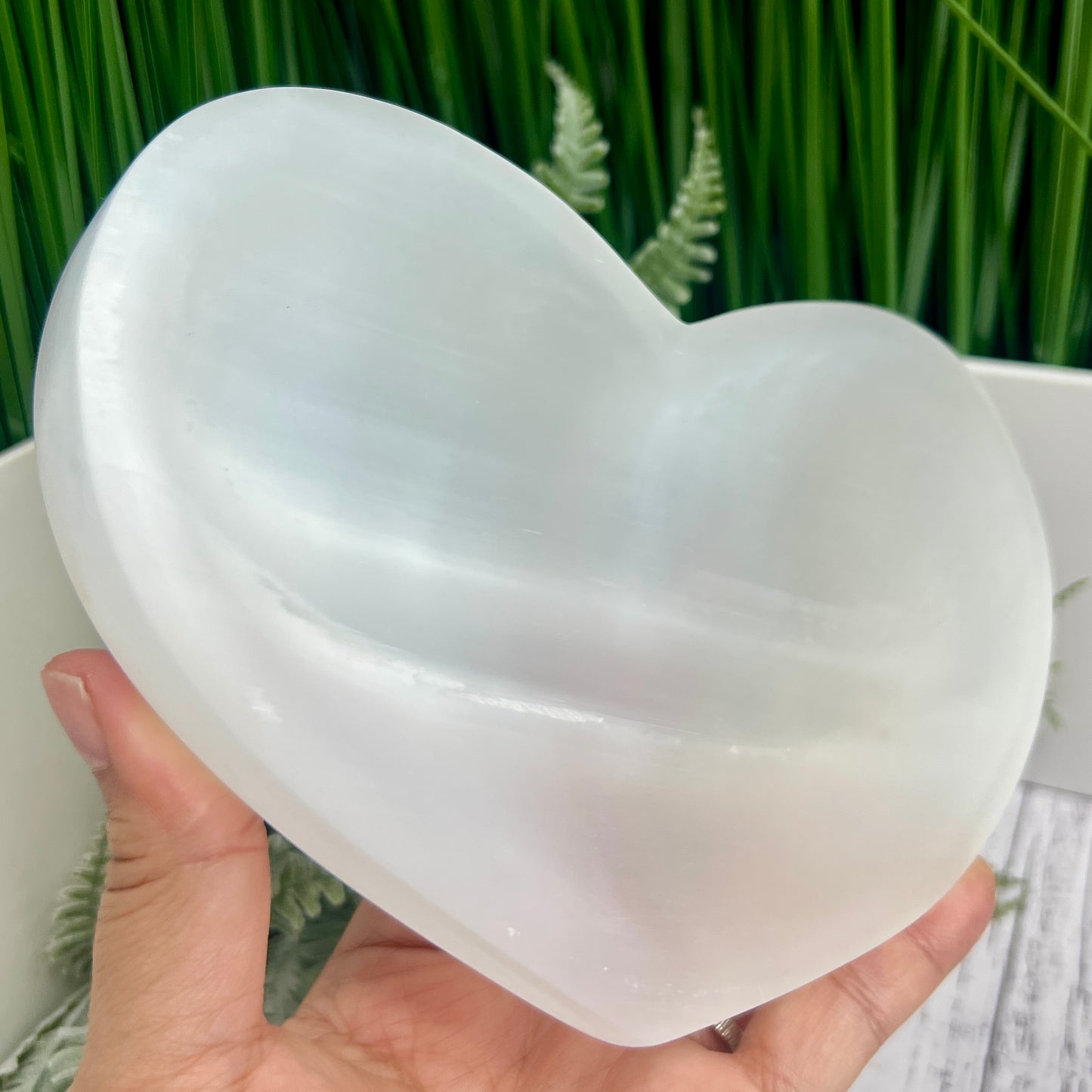 Satin Spar Selenite Heart Bowl High Quality Crystal Carving 714g