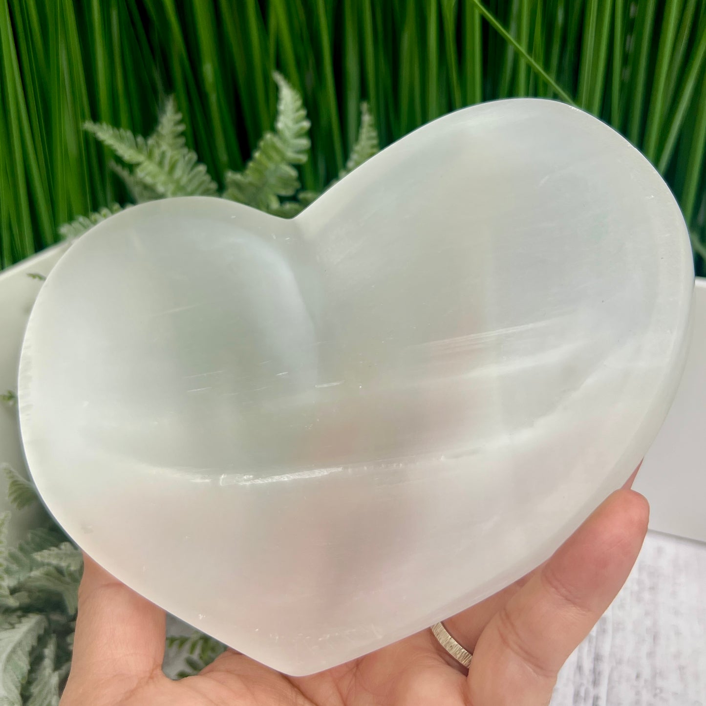 Satin Spar Selenite Heart Bowl High Quality Crystal Carving 714g